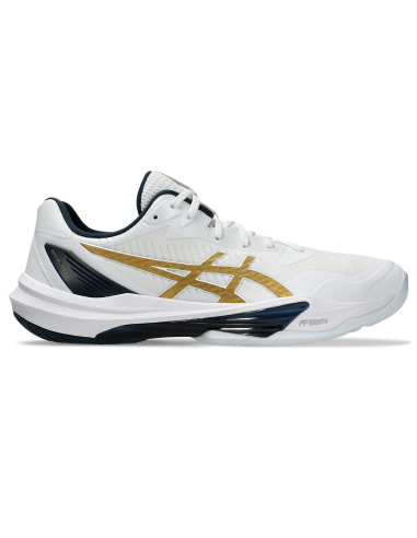 Asics Men's Sky Elite FF 3 Indoor Court Shoes White Pure Gold de pas cher